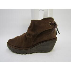 FLY LONDON Womens Size 37 EUR Brown Suede Slouch Wedge Ankle Boots Bootie